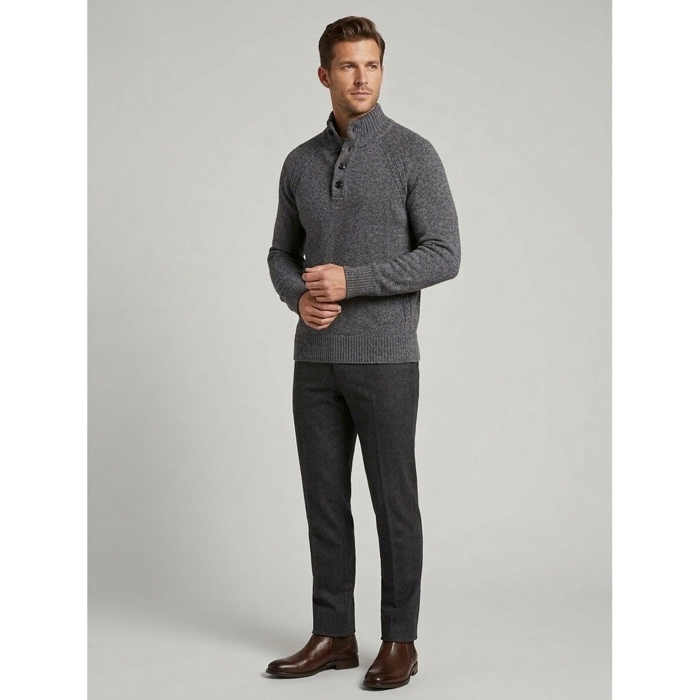 Banana Republic Recycled Wool Italian Yarn Mock Neck Button Sweater Grey Size S